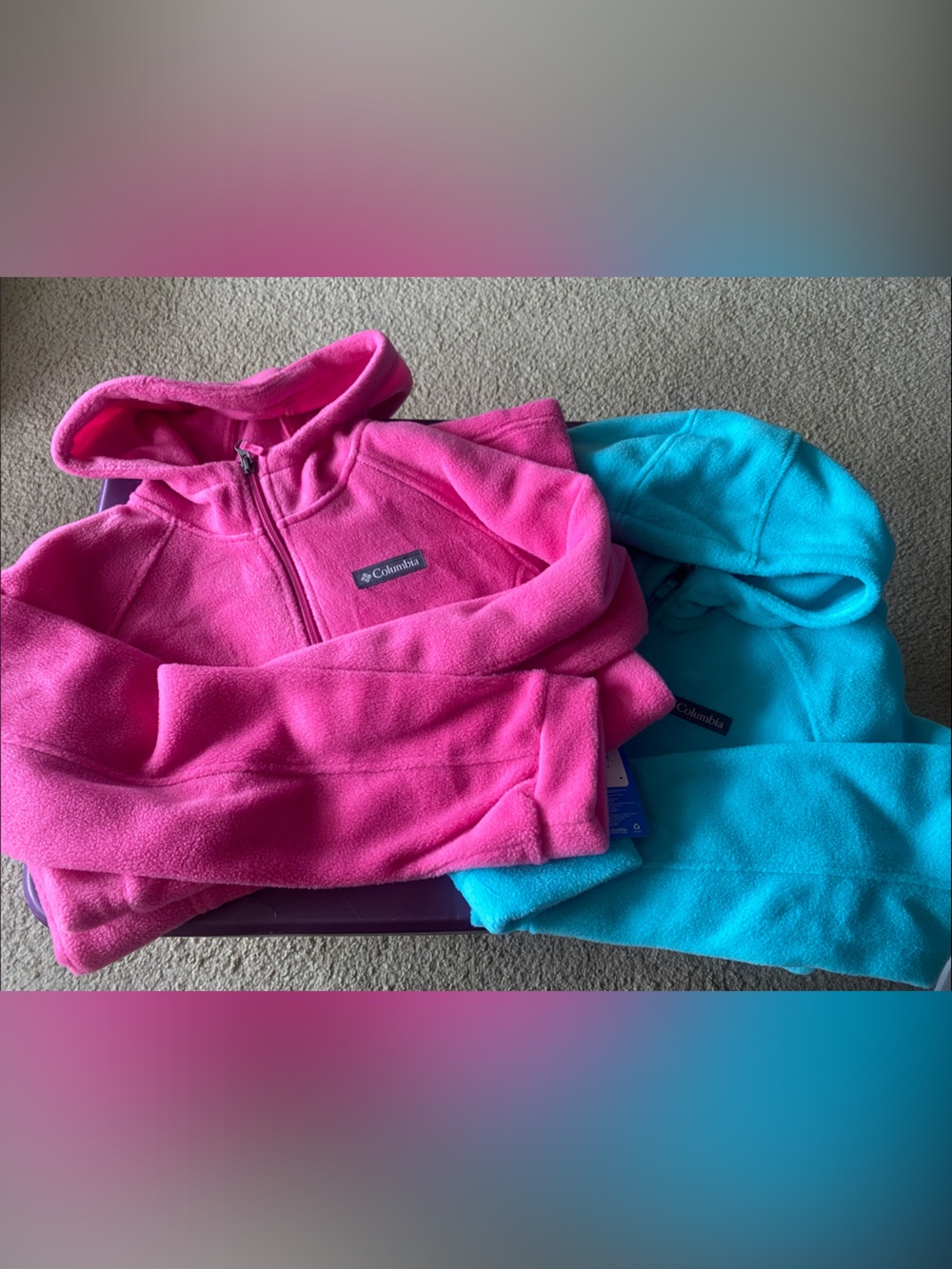 Columbia Kids Pink & Teal Fleece Jackets - Hooded zipfront Sweatshirts